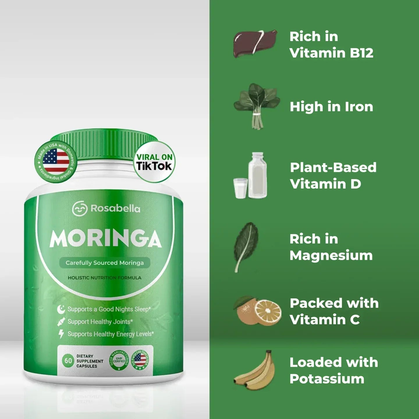 Cápsulas de Moringa Rosabella | Fórmula Exclusiva para Energía y Longevidad