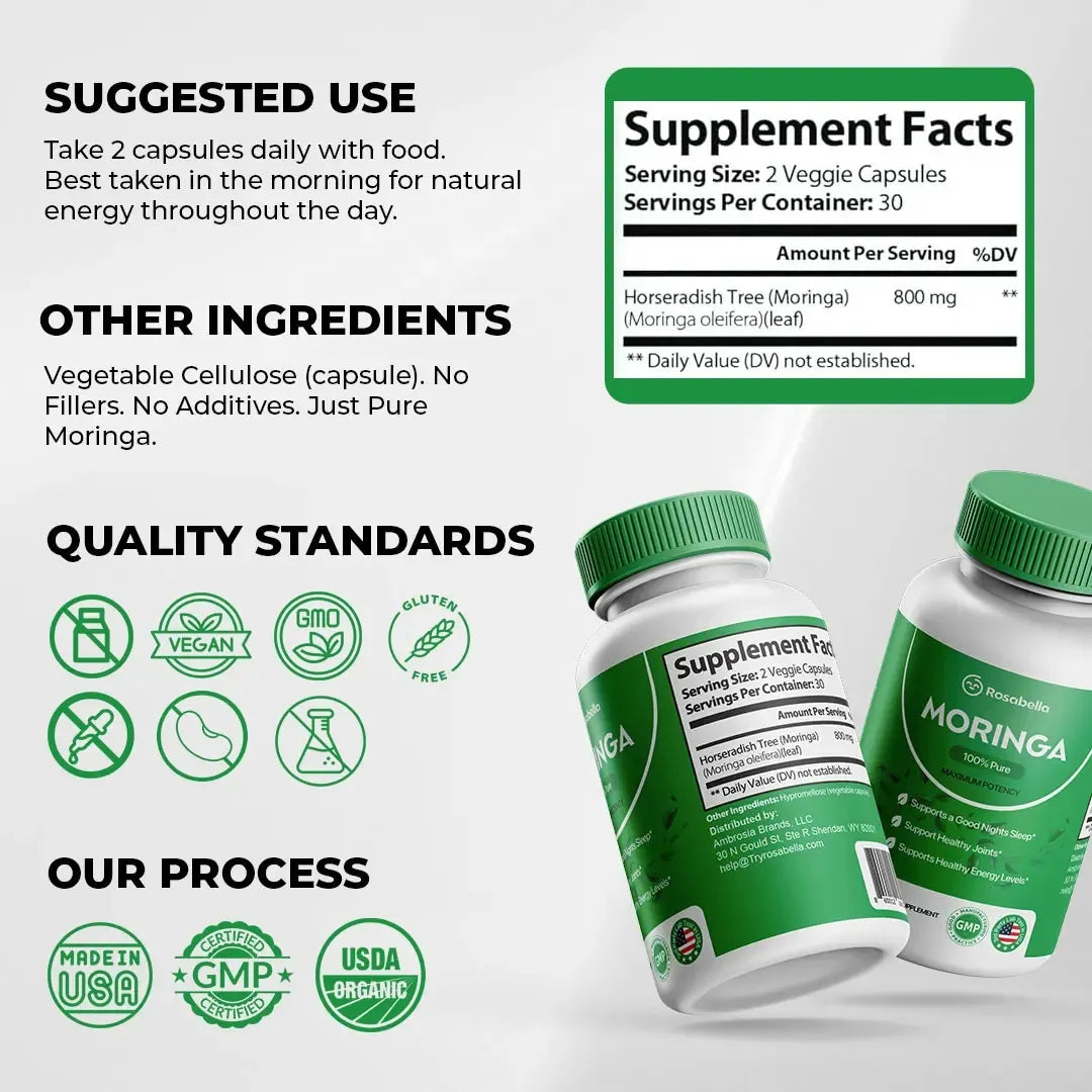 Cápsulas de Moringa Rosabella | Fórmula Exclusiva para Energía y Longevidad